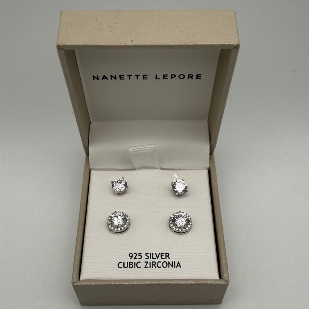 Nanette Lepore 925 Sterling Silver Cubic Zirconia 2-Pair Stud Earring Gift Set